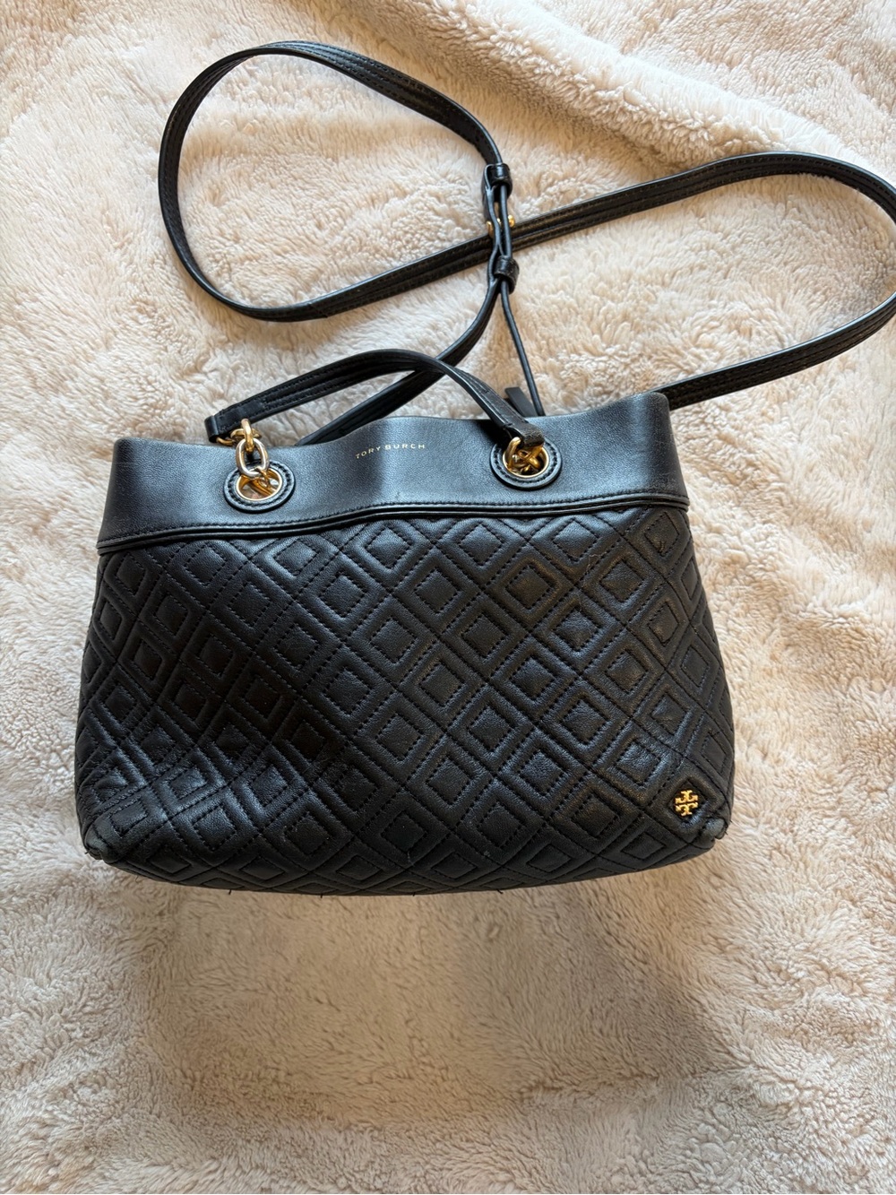 Tory Burch black quilted leather Crossbody purse size small